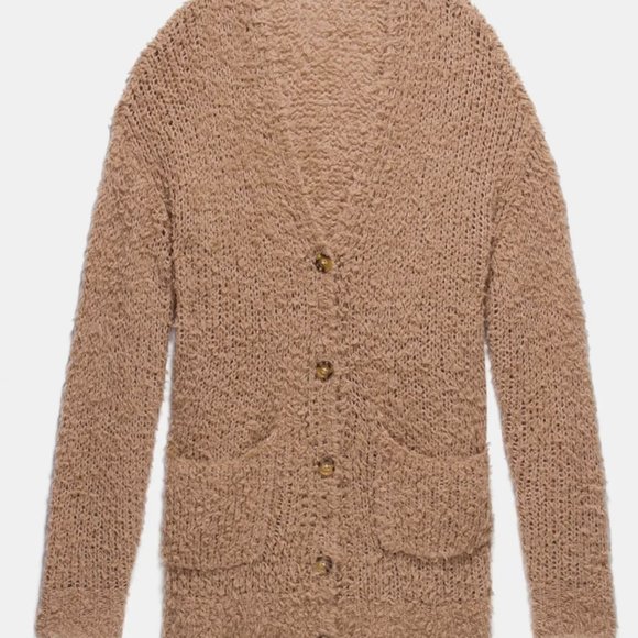 R13 Teddy Bear Cardigan Long Brown Oatmeal Fuzzy Button Down Long Sleeve Wool - Picture 2 of 5